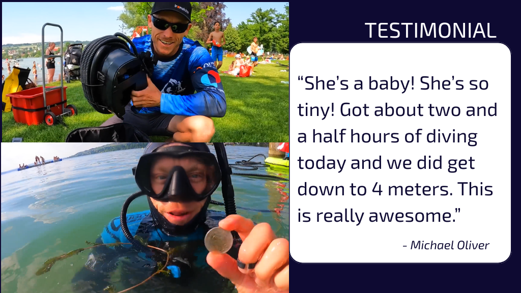 Testimonial review from Michael Oliver talking about the BLU3 Nomad Mini dive system and how small it is thank to Smart Reg dive technology.