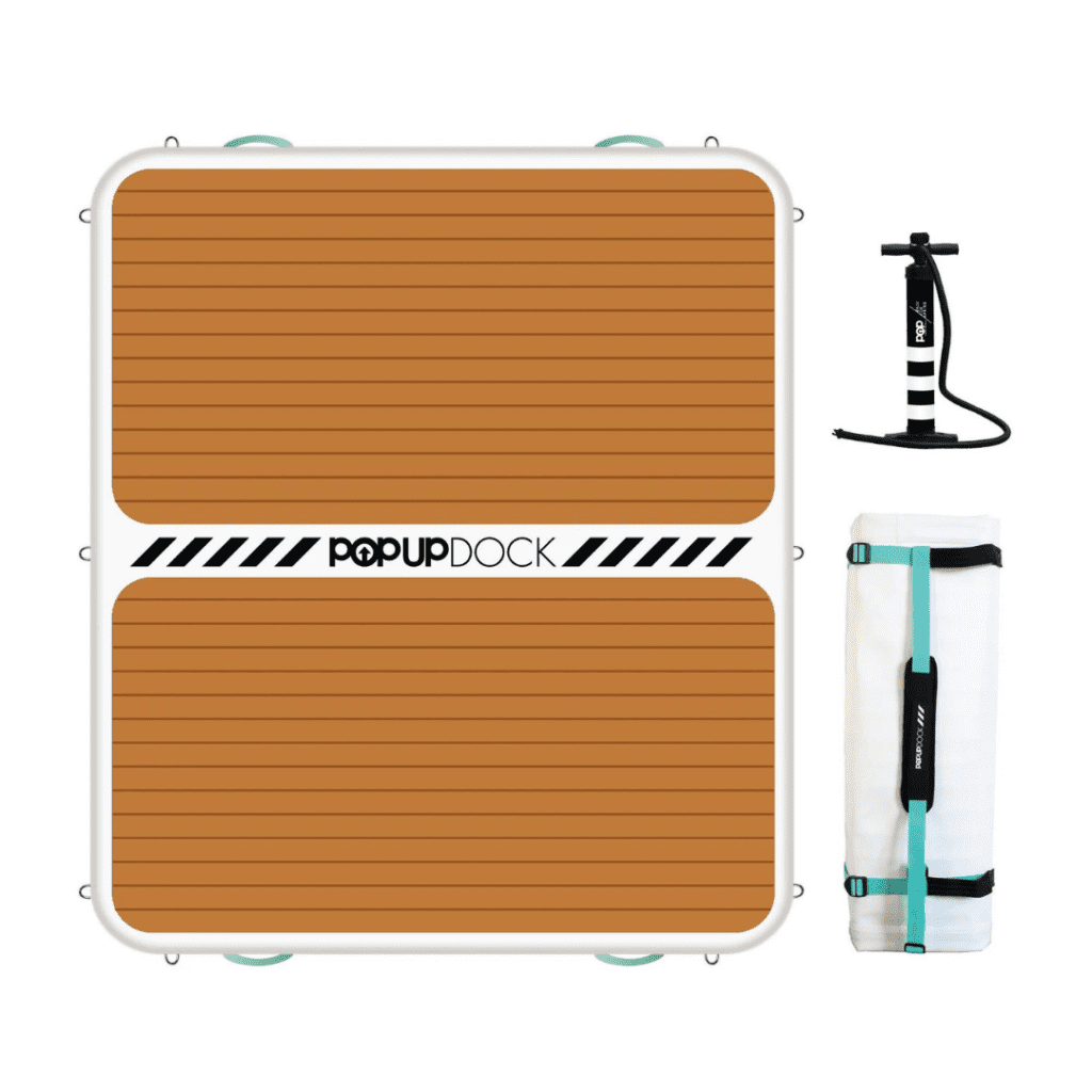 POPup-Dock-Inflatable-Portable-Dock-8x7-1080-1080 POPup Dock inflatable portable dock with hand pump and carrying bag.