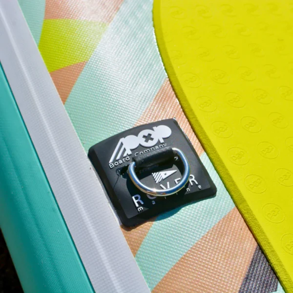 Close-up of the D-ring attachment on the 10'6 Royal Hawaiian Palm inflatable paddle board by POP Board Co