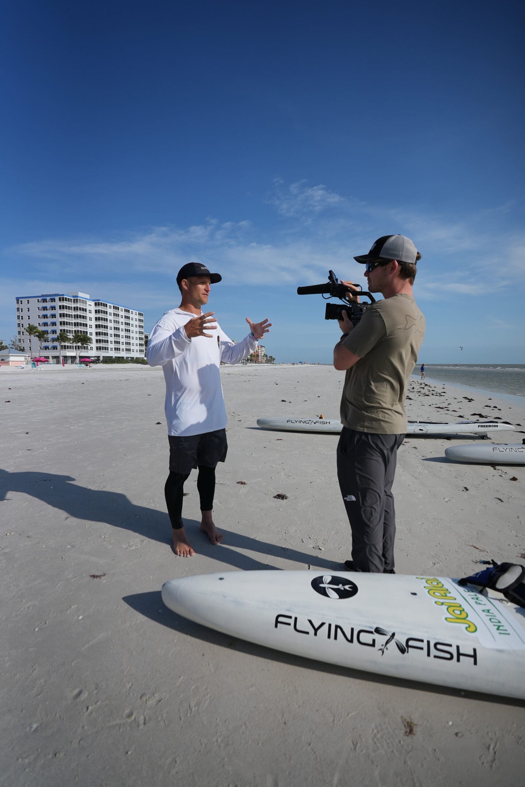 Blake Interviewed at Beach Landing of Florida Crossing Paddle 2024 Blake Carmichael gets interviewed on the beach after stand up paddling across the state of Florida over four days.