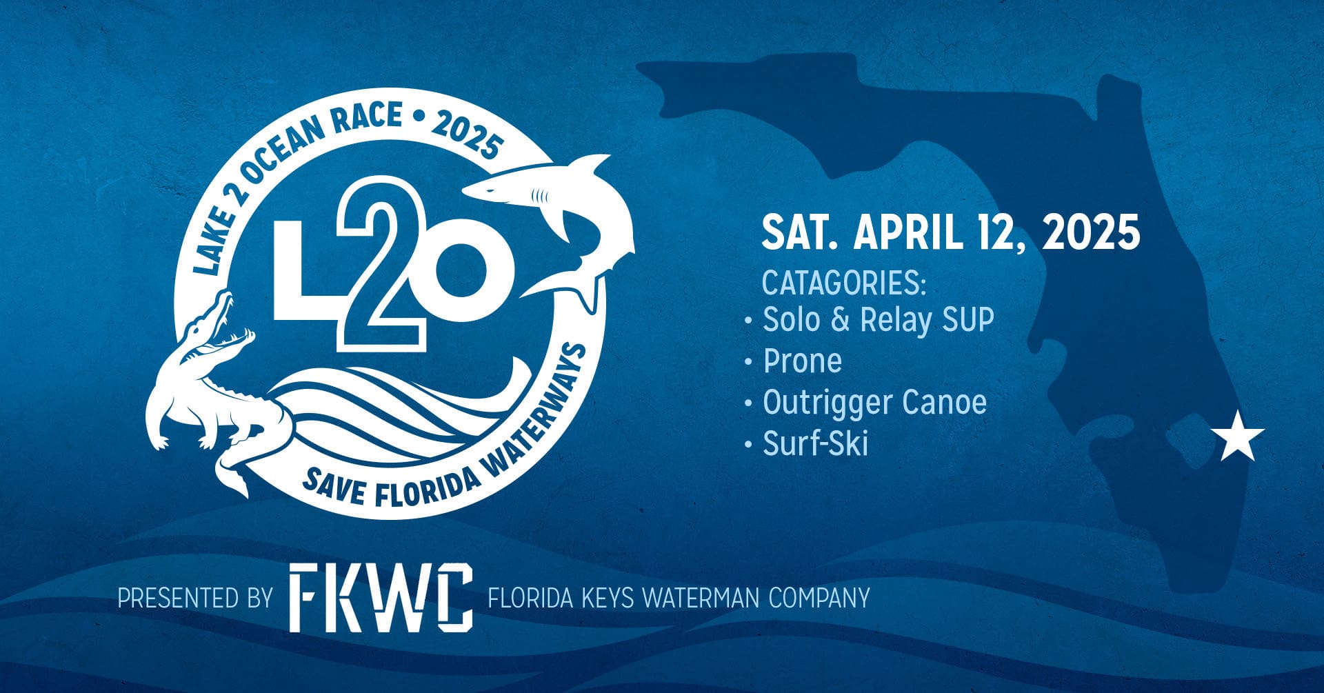L2O_FB_Event_Banner2 Banner image for the Lake 2 Ocean paddle race scheduled for April 12, 2025 as an event to raise funds and awareness to protect Florida's waterways.